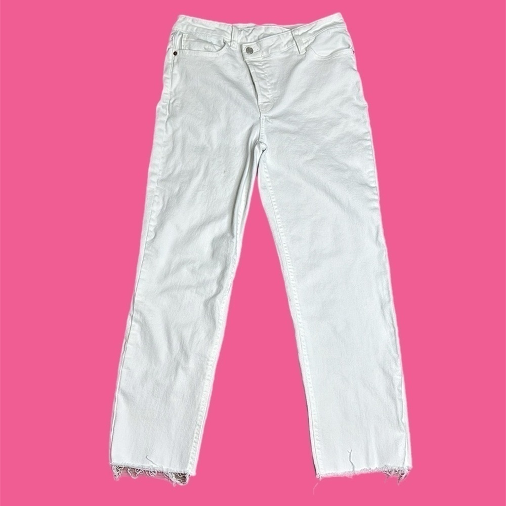 Cello Hi Rise Crisscross Straight Denim Raw Hem in White Sz 11/31